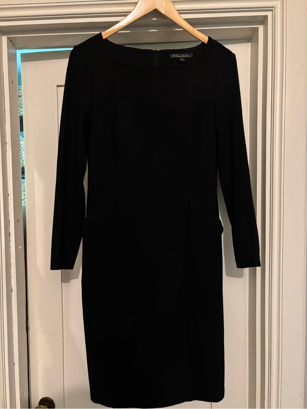 Brooks Brothers Black Long-Sleeve Midi Ponte stretch Sheath Dress pockets